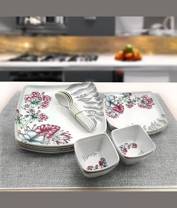 Inpro Stylish Flower Printed Melamine Dinner Set ( Pack of 16 ) Multicolor
