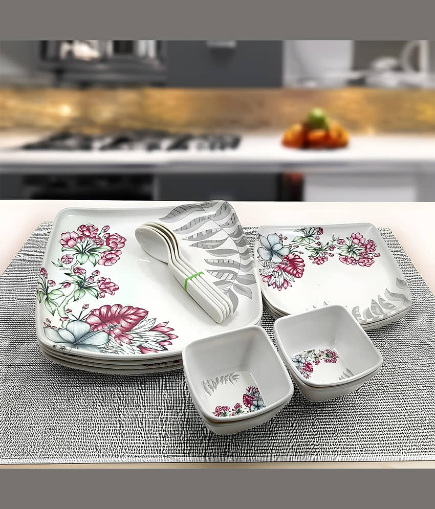 Inpro Stylish Flower Printed Melamine Dinner Set ( Pack of 16 ) Multicolor