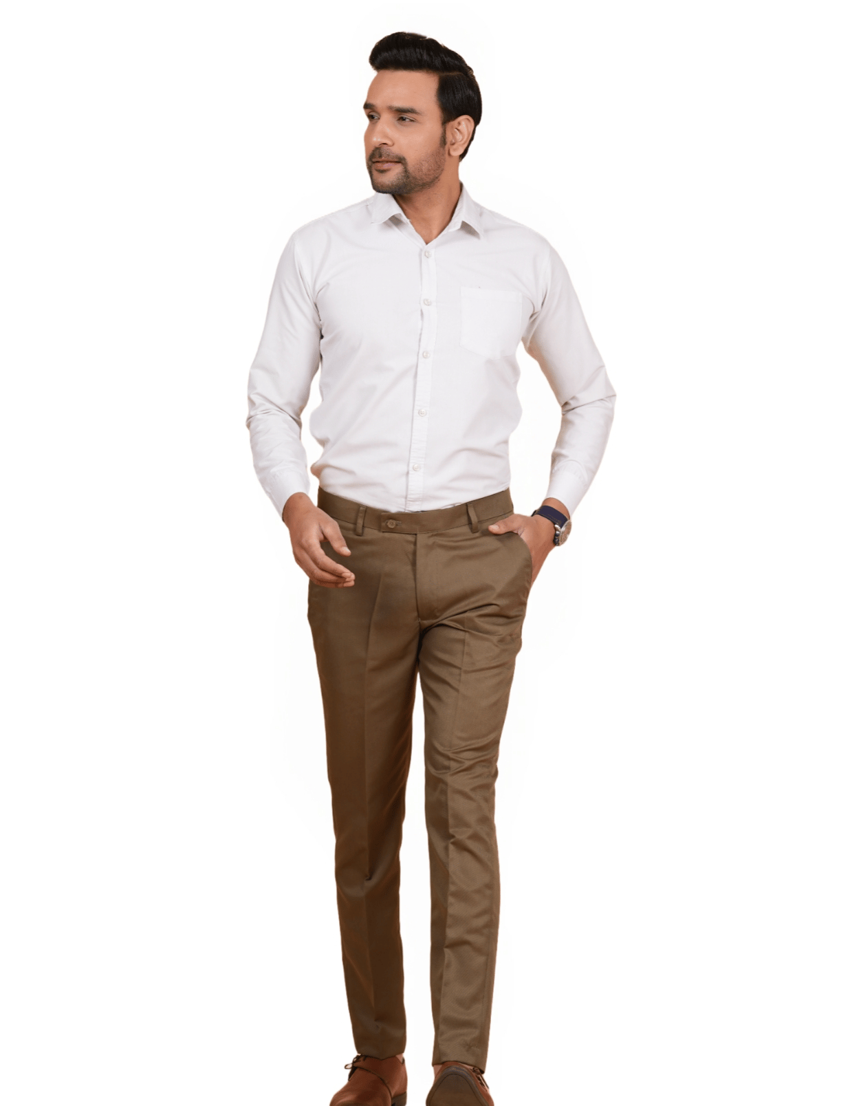 Regular Fit Men Brown Trousers
