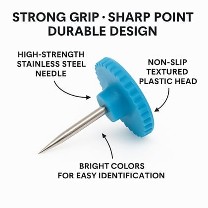 Multicolor Thumb Tacks Push Pins (80 Pieces) � Standard Plastic with Stainless Steel Point � Ideal for Notice Boards, PVC Sheets, Fabric Making, School, Home & Office Use Multicolor Thumb Tacks Push Pins (80 Pieces) � Standard Plastic with Stainless Steel Point � Ideal for Notice Boards, PVC Sheets, Fabric Making, School, Home & Office Use