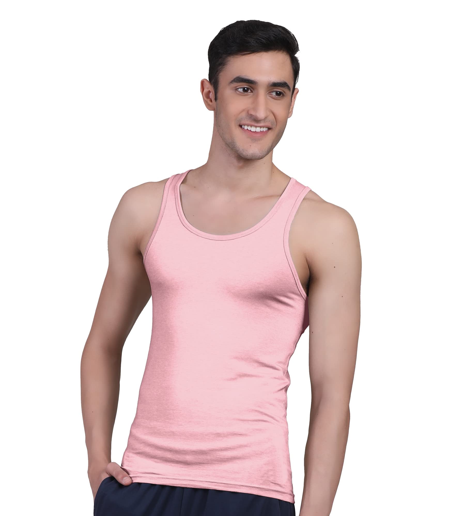 Freecultr Vest for Men | Bamboo Sleeveless, Super Soft Round Neck Gym Comfort Vest | Workout Regular Fit Innerwear | Breathable Sando with Long Hemline  Pack of 1-Peach