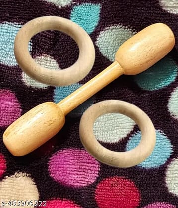 Shreeja Shilpcraft Natural Comfort: Wooden Teether for Little Ones Pack of 3 ( 1 Dumble & 2 Ring shape)