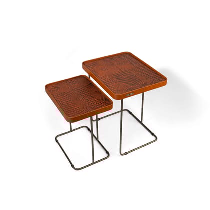 Croco Nested Table- Tan (Set Of Two)-Tan