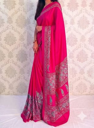 Ajrakh Print Satin silk saree