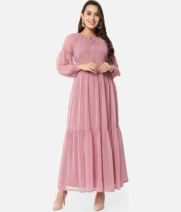 ALL WAYS YOU Women Georgette Self Design Gown ( Pink )