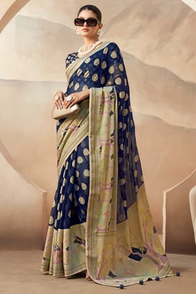 Blue Georgette Paithani Saree