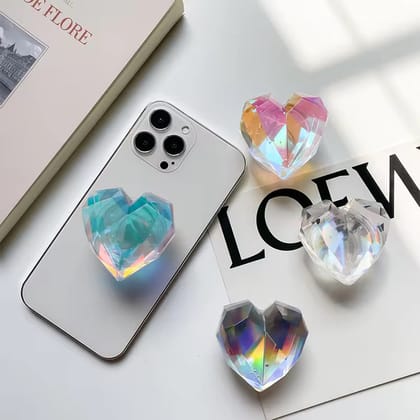 Heart Crystal Gripper Phone Holder Bracket-White