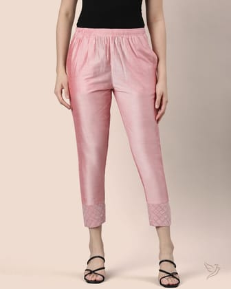Embroidered Metallic Straight Pant - Pink Smoothie-S / Pink Smoothie