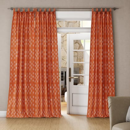 Hand Block Printed Hand Dyed Mulmul Curtain Rust White 5ft