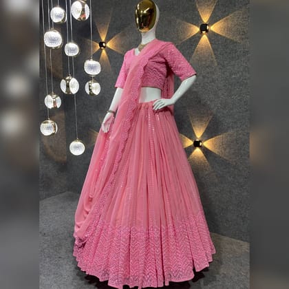 Pink Colour Embroidered Attractive Party Wear Silk Lehenga choli