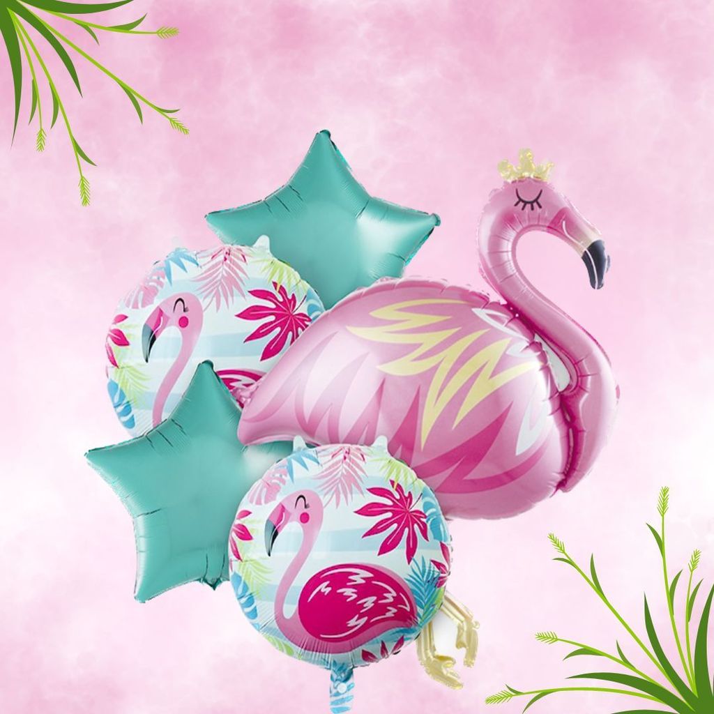 Flamingo Balloon Set with 2 Pastel Green Stars - 5 - Party and Festive Needs | Buy online on ZillyBuy