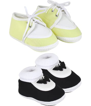 Neska Moda Pack Of 2 Baby Boys & Girls Black And Yellow Cotton Booties For 0 To 12 Months