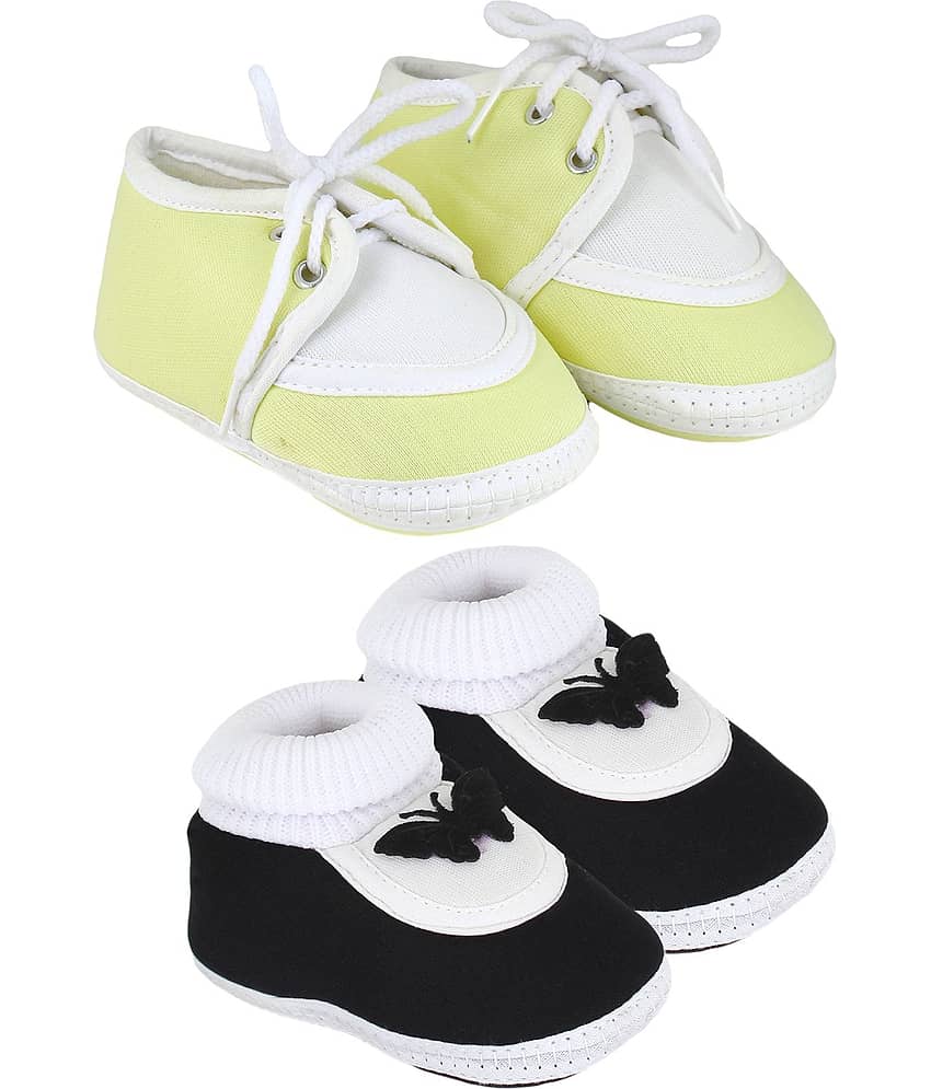 Neska Moda Pack Of 2 Baby Boys & Girls Black And Yellow Cotton Booties For 0 To 12 Months