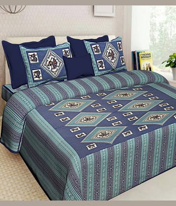 PETROSOLY Cotton 1 Double Queen Bedsheet with 2 Pillow Covers ( Blue )