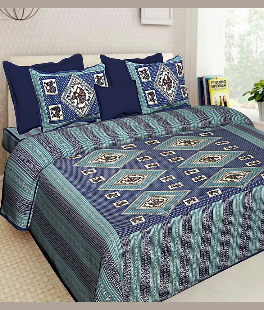 PETROSOLY Cotton 1 Double Queen Bedsheet with 2 Pillow Covers ( Blue )