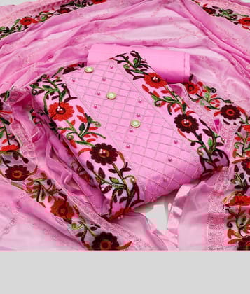 Gazal Fashions - Pink Cotton Blend Dress Material ( Pack of 1 )