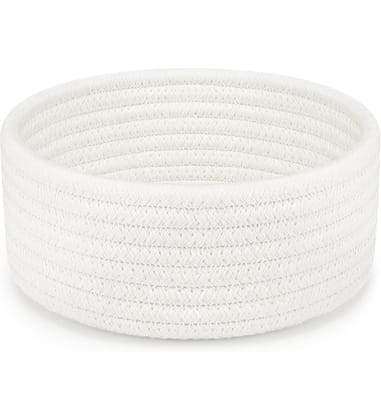 Generic Cotton 8x3 Inch Round 1 Pcs Bedside Organizer With Out Lid (White)-PID66380