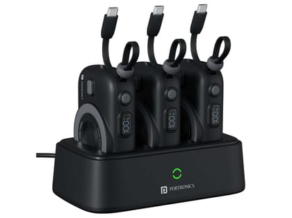 Portronics Power Shutter Home 15W Wireless Output, 22.5W Wired Output, In Built Type C Cable, LED Battery Display Portronics Power Shutter Home 15W Wireless Output, 22.5W Wired Output, In Built Type C Cable, LED Battery Display