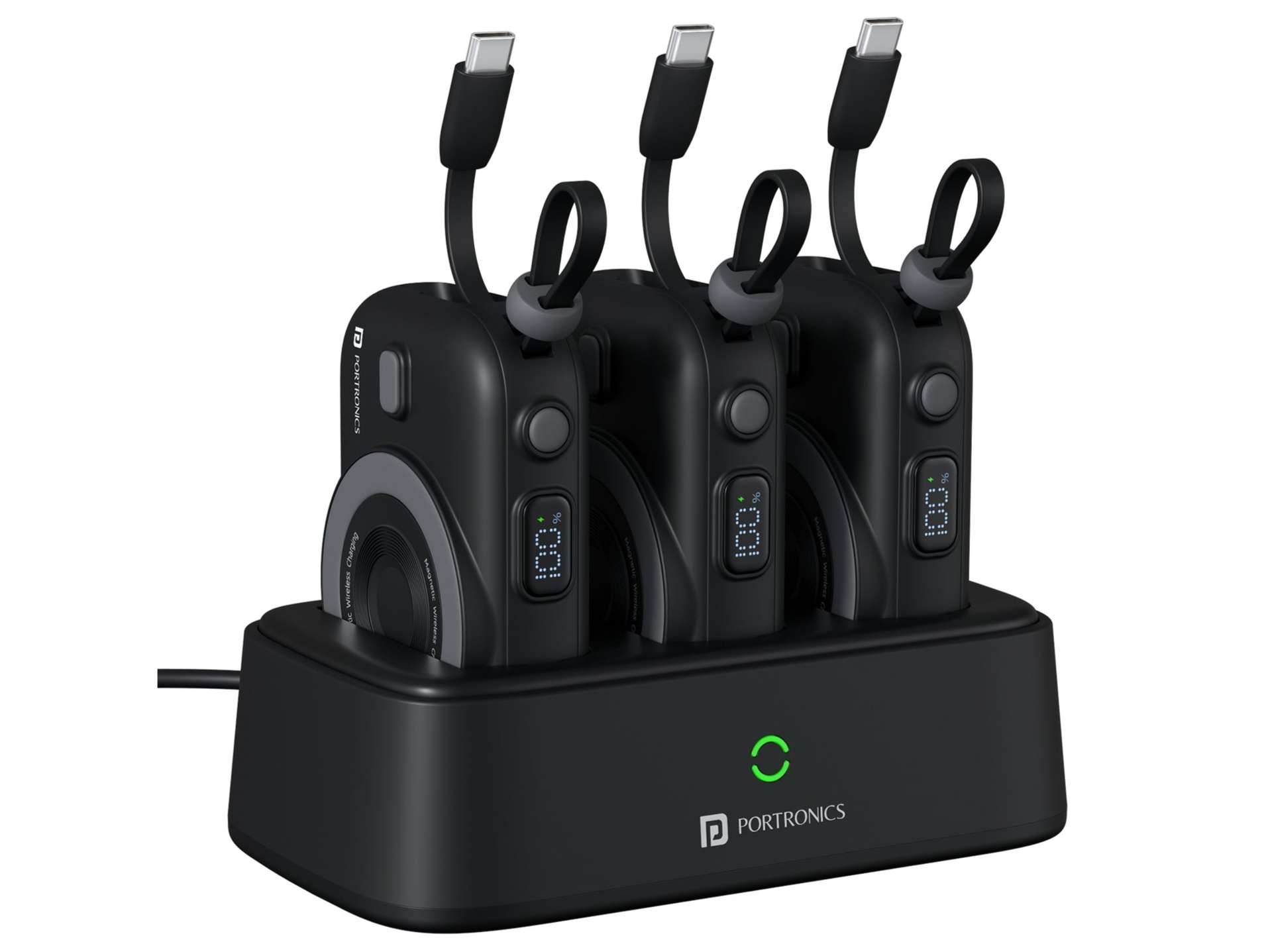 Portronics Power Shutter Home 15W Wireless Output, 22.5W Wired Output, In Built Type C Cable, LED Battery Display