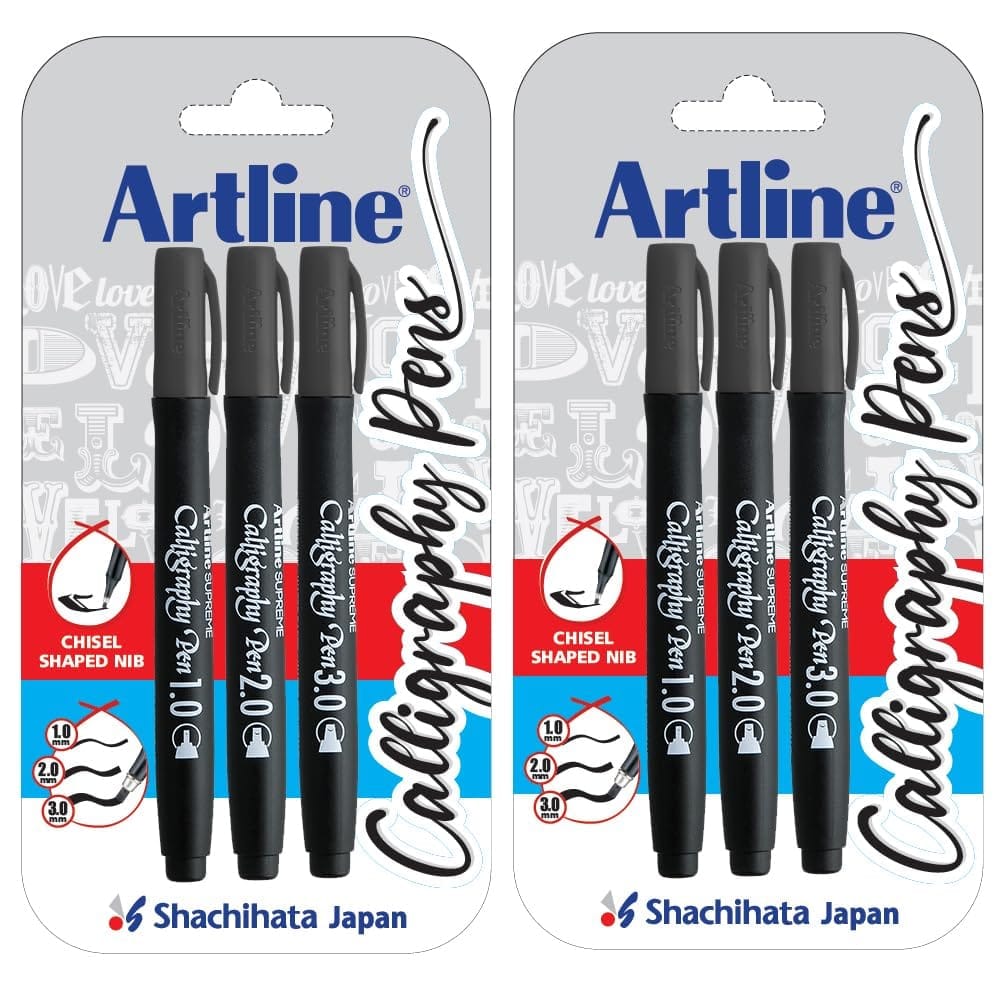 Ergoline Calligraphy Set Of 3 Black X 2 | For Lettering and Decoration | Water Based Ink