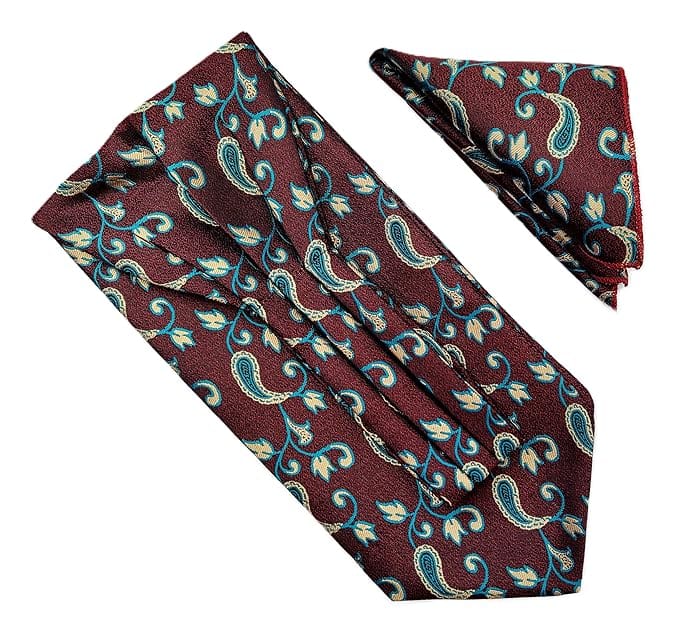 VOICI France Men's Self-Design Cravat Ascot NeckTie for Men Free Size Microfiber Fabric-Burgundy & Blue