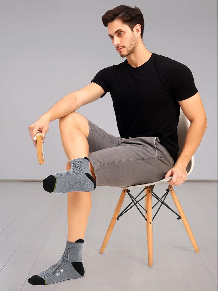 Freecultr Ankle Socks | Breathable Bamboo Fibre | Odour Resistant | Thermo Regulated | Moisture Wicking | Anti-Slip Y-Heel | Soft & Comfortable Set of 3 Dark Grey