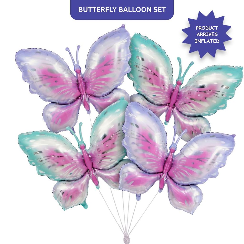 Pink & Purple Butterfly Shaped Large Balloons - 4PC - Party and Festive Needs | Buy online on ZillyBuy