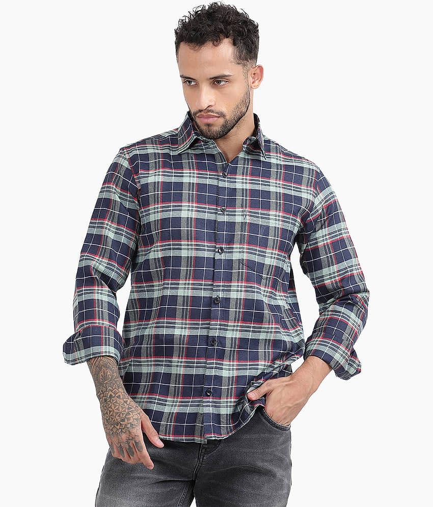 TrendiVastra Cotton Blend Slim Fit Checks Full Sleeves Men's Casual Shirt - Green ( Pack of 1 )