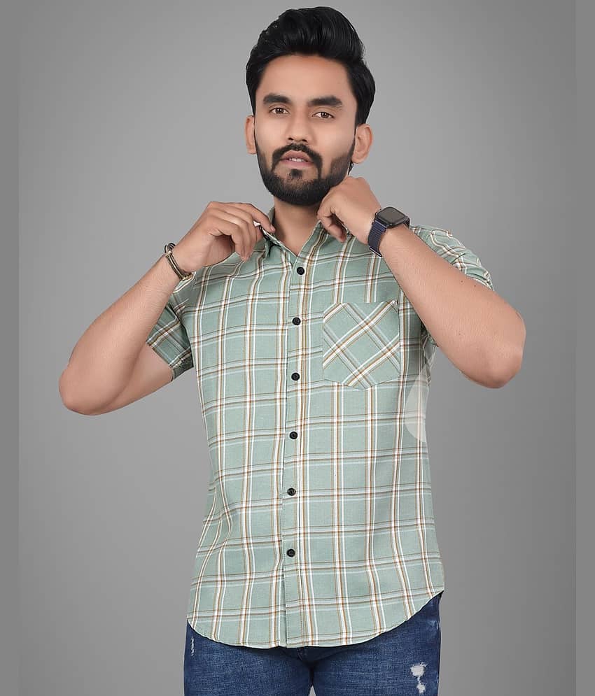 SUR-T Cotton Blend Regular Fit Checks Half Sleeves Men's Casual Shirt - Sea Green ( Pack of 1 )