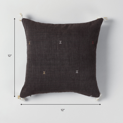 Charcoal Black Handwoven Cotton Cushion Covers 12x12 - Set of 2-12 Inches x 12 Inches / Cotton / Charcoal Black, Black, Mustard, and White