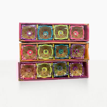 Handmade Terracotta Diyas, Multicolor, Set Of 12