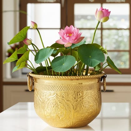 Brass Decorative Home Planter � Elegant Gold Finish, Height : 11.5 Inch (FMAS615 D)