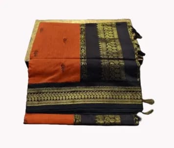 Paithani Silk Cotton Saree Orange & Black