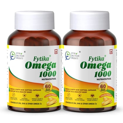 Fytika Omega 1000 | Heart, Brain, Joint, Muscle Support, EPA 360 MG + DHA 240 MG, Omega Fatty Acids 400 MG, For Men, Women - 60 Capsules 120 Capsules