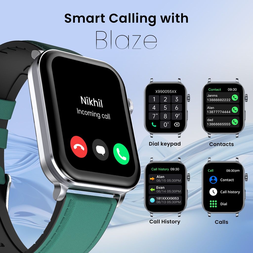 CELLECOR M9 Pro Blaze, 2.01" Amoled Display with Rotating Crown, Voice Assistance, Advanced Chipset, BT Calling, Fast Charge, 100+ Sports Mode & Watch Faces, Upto 5 Day Battery, IP67 (Green)