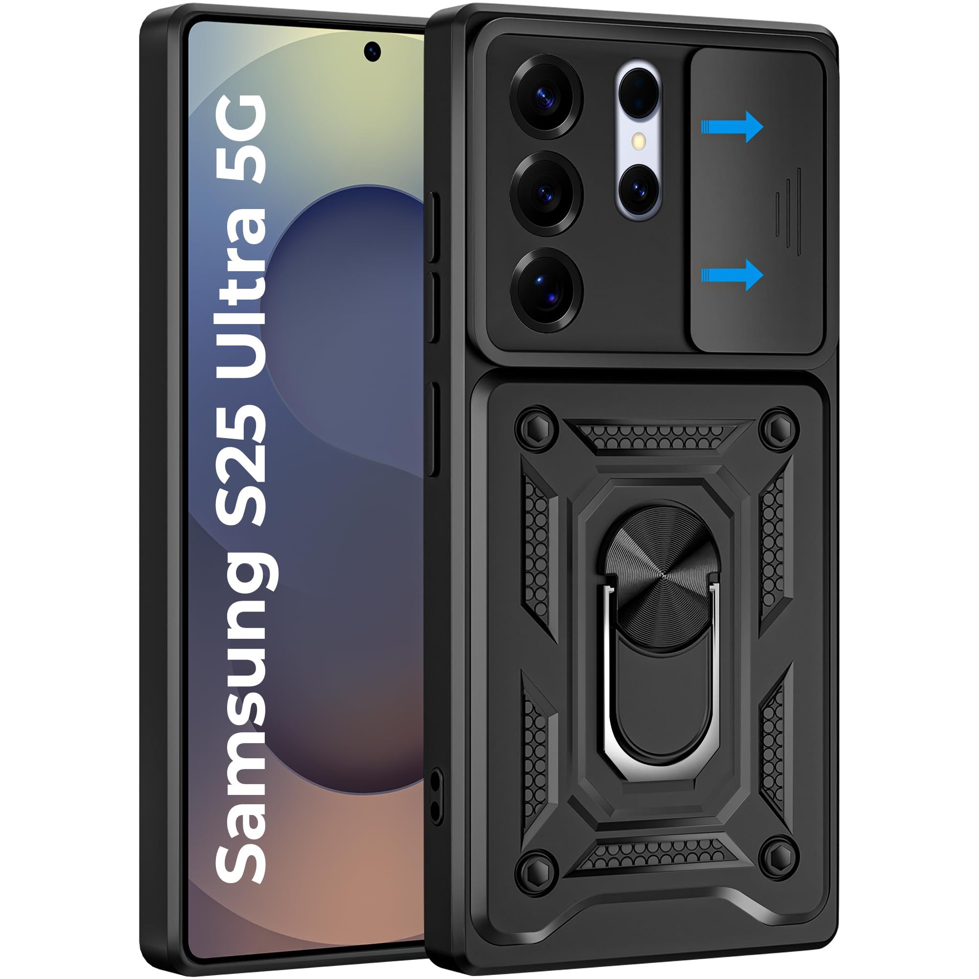 A rtistque Armor Bumper Back Case Cover for Samsung Galaxy S25 Ultra 5G | Stylish Ring Holder & Inbuilt Stand | Sliding Camera Cover | Shockproof TPU Protective Design | S25 Ultra Back Cover - Black A rtistque Armor Bumper Back Case Cover for Samsung Gal