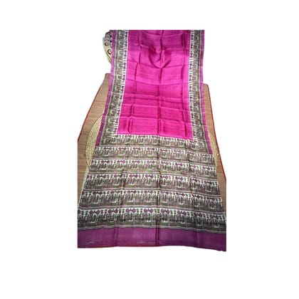 Luxurious Handcrafted Pink Tassel Silk Saree with Handblock Prints