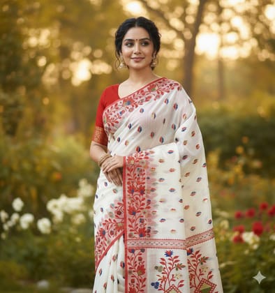 Cotton Jamdani Saree in White