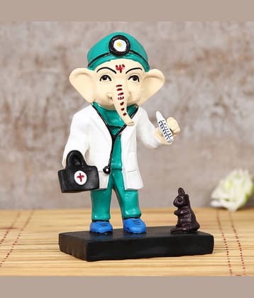 eCraftIndia White & Green Lord Ganesha Idol In Doctor Avatar Showpiece