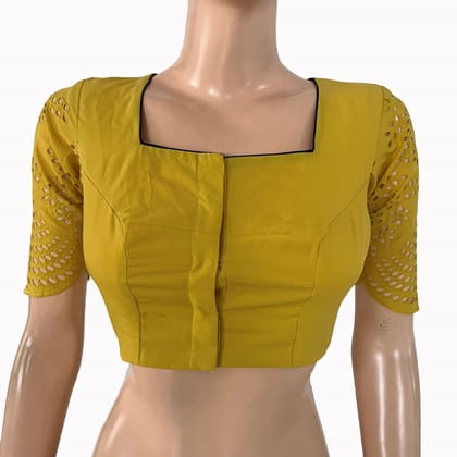 Hakoba Cutwork Cotton Square Neck Blouse with Lining , Mustard , BW1178-S
