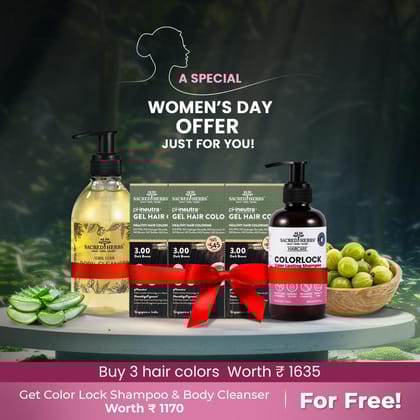 Women's Day Special Offer (3 Hair Color Boxes +1  Body Cleanser Free+ 1 Color Lock Shampoo Free)-Dark Brown 3.00