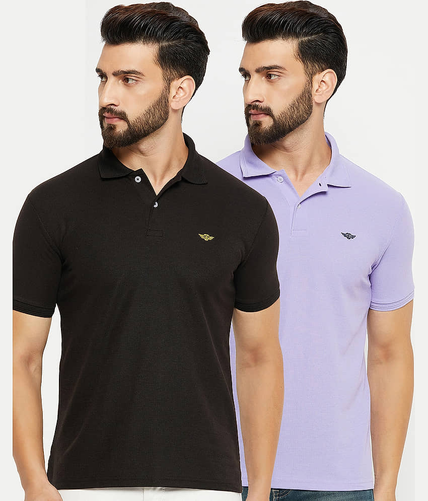 GET GOLF Pack of 2 Cotton Blend Regular Fit Solid Half Sleeves Men's Polo T Shirt ( Charcoal Grey )