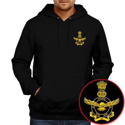 Bhartiya Vayu Sena Black Hoodie Unisex 100% Cotton Printed Hoodie ( Black)-S