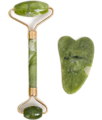 Saturn by GHC Jade Roller Face Massager with Gua Sha, Improves Skin Elasticity, Reduce Wrinkles, Natural Massager (Green)