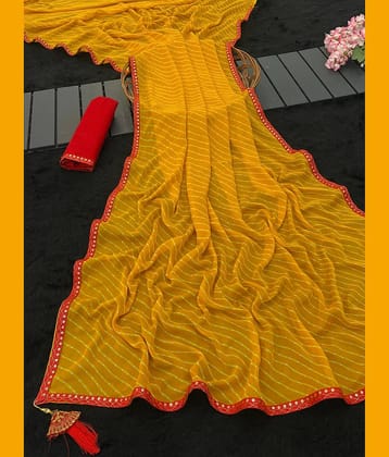 Gullak Georgette Printed Bandhani Sarees With Unstitched Blouse Piece ( Yellow )
