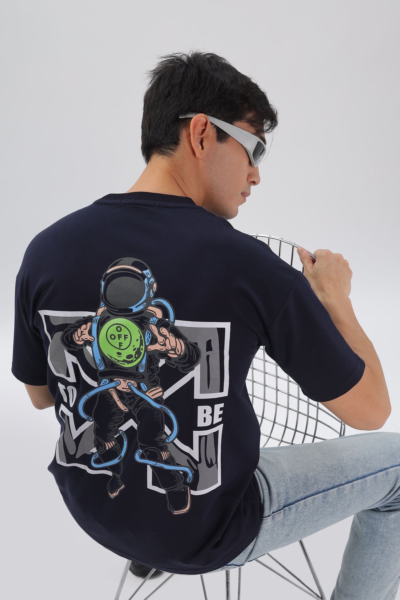 Cosmic Journey Drop Shoulder T-Shirt: Navy Blue-L