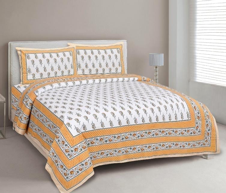 3001-Hometrade India-Standard King Size (90*108 Inches) Double Bedsheet With 2 Pillow Cover-RJ-14-Jaipur lining-3542