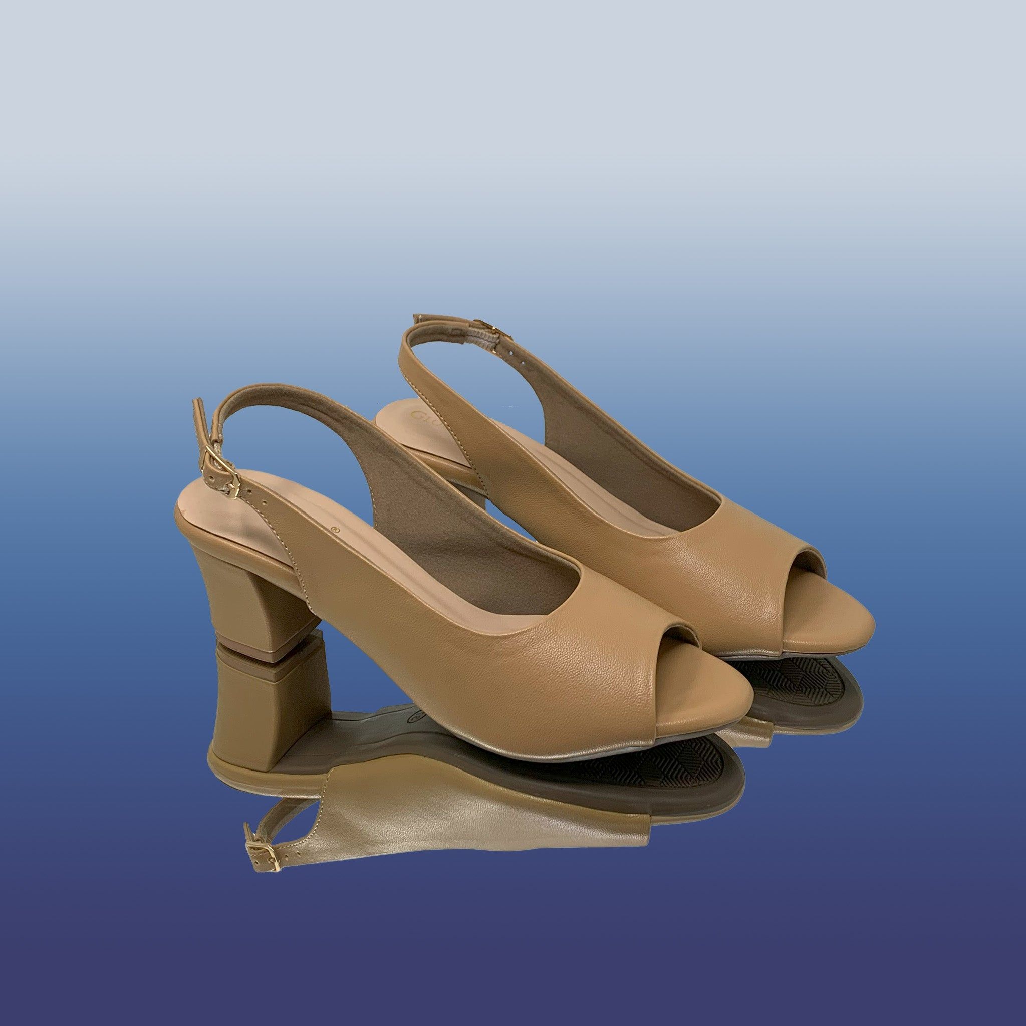 Beige Slingback Block Heels-Beige / 39