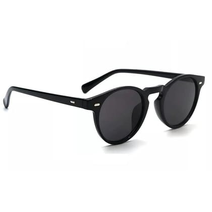 UV Protected Small Shape Rivet Round Sunglass for Men and Women-Black
