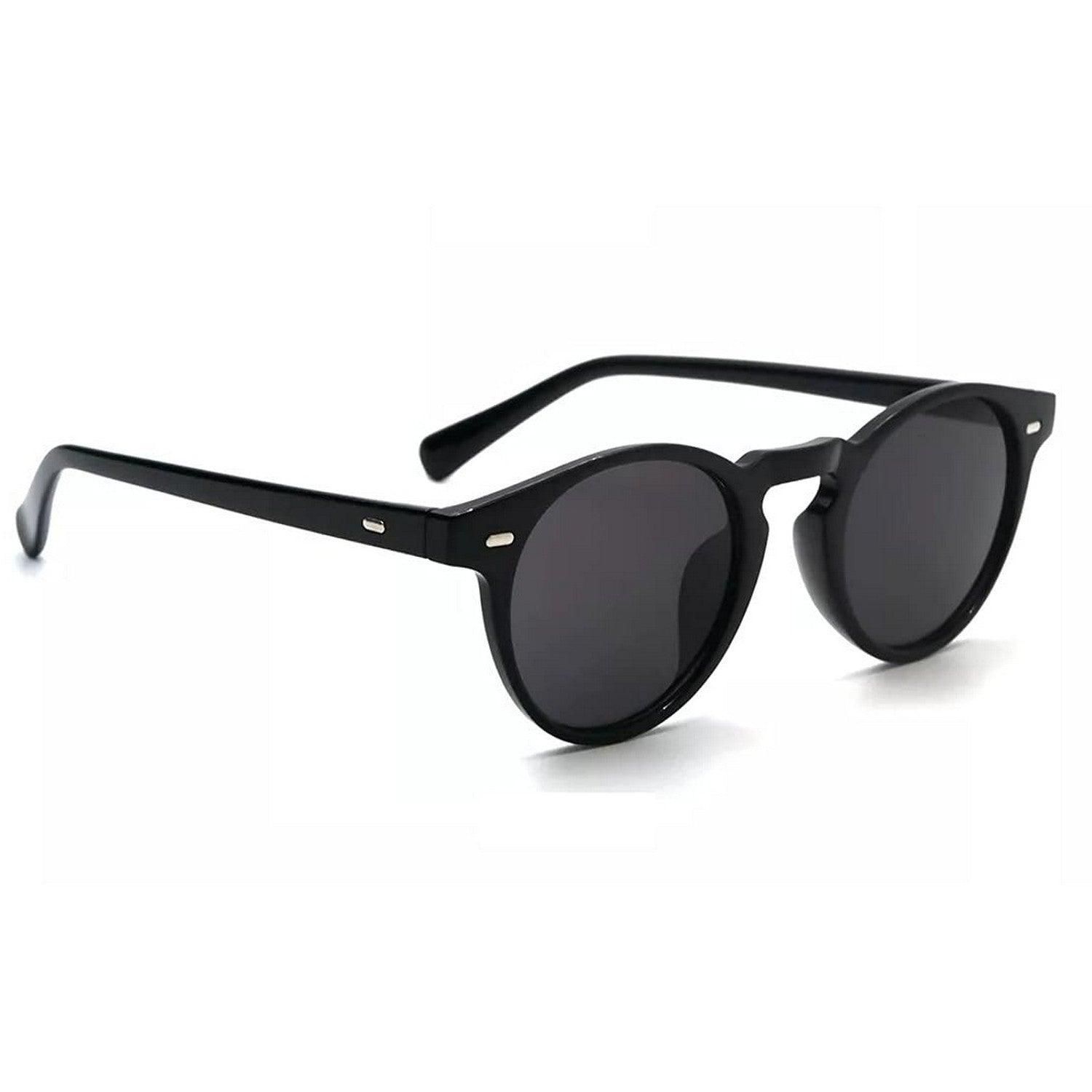 UV Protected Small Shape Rivet Round Sunglass for Men and Women-Black